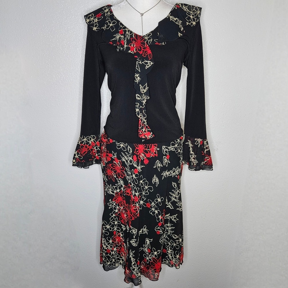 Y2k Floral Ruffle V-Neck Top and Midi Skirt 2 Piece Set